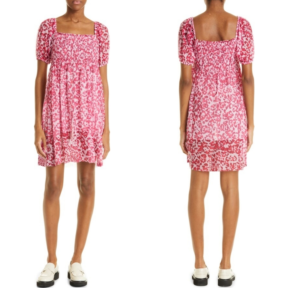 Baum Und Pferdgarten Sz Small Sleeveless Joliet Smocked Stretch Pink Mini Dress
